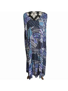 Woman Within 5X Sleeveless Patchwork Blue/Purple Maxi Dress Boho Hippie 38/40